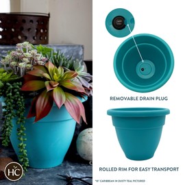 The HC Companies 16 Inch Caribbean Planter - Lightweight Indoor Outdoor Plastic Plant Pot for Herbs and Flowers, Dusty Teal