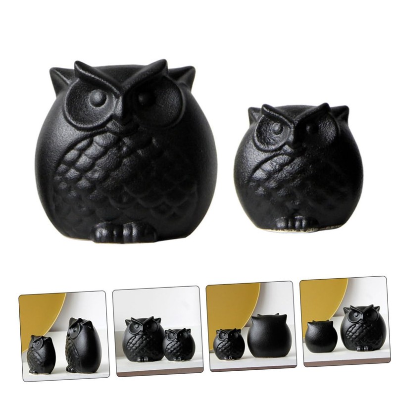 Ciieeo 2Pcs Black Ceramic Owl Figurines Creative Owl Shaped Statues
