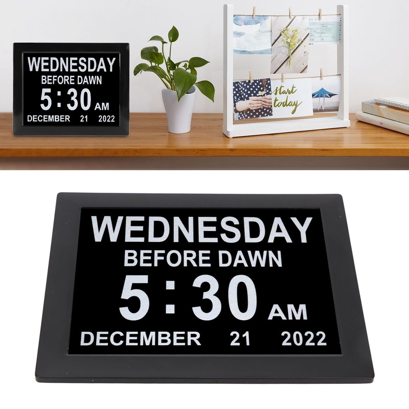 8inch Digital Day Calendar Clock Alarm Reminders Auto Dimming Large