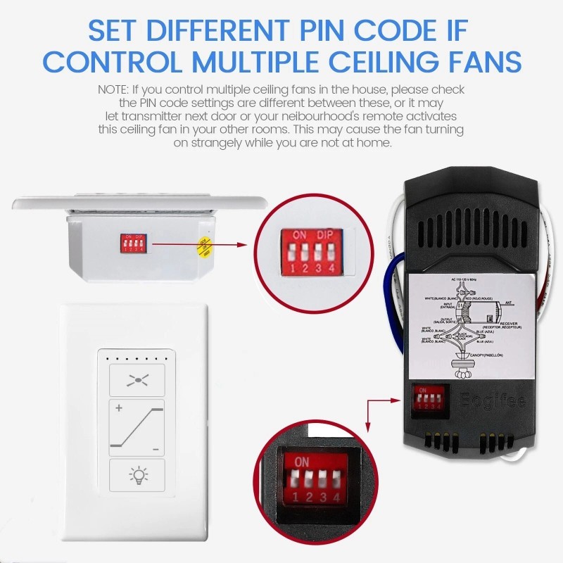 53T Ceiling Fan Wall Remote Control 4DIP Switch for Harbor