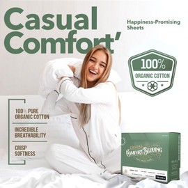 TEXAS LINEN CO. 100% Organic Cotton Sheets Queen Size - 4 PC Organic Cotton Queen Percale Weave Sheet Set, Soft, Cooling, Crisp & Breathable, 16" Deep Pocket Hotel Quality Bedding Set - Sea Foam