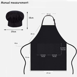 XUTONG Chef Aprons and Chef Apron Hat, Black Apron for Men Women, Waterproof Apron with 2 Pockets, Adjustable Neckband Apron for Kitchen Cooking Baking Garden BBQ