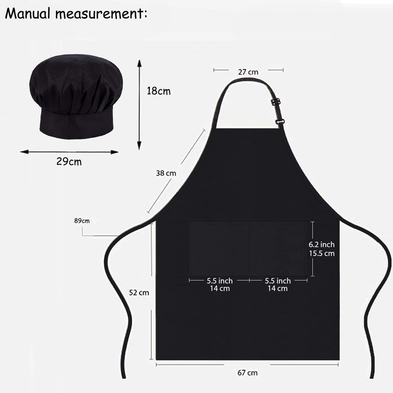 XUTONG Chef Aprons and Chef Apron Hat, Black Apron for