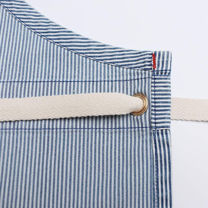 Jeanerlor Blue Striped Denim Aprons for Women and Men -
