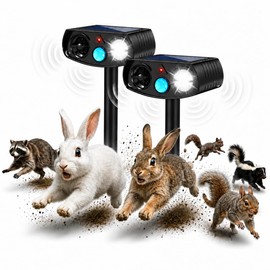 Solar Animal Repeller Outdoor, Outdoll Motion Activated Ultrasonic Animal Deterrent for Garden & Yard Protection, Waterproof LED Repellent for Rabbits, Squirrels, Raccoons, Cats & Dogs, 2 Pack, Onyx