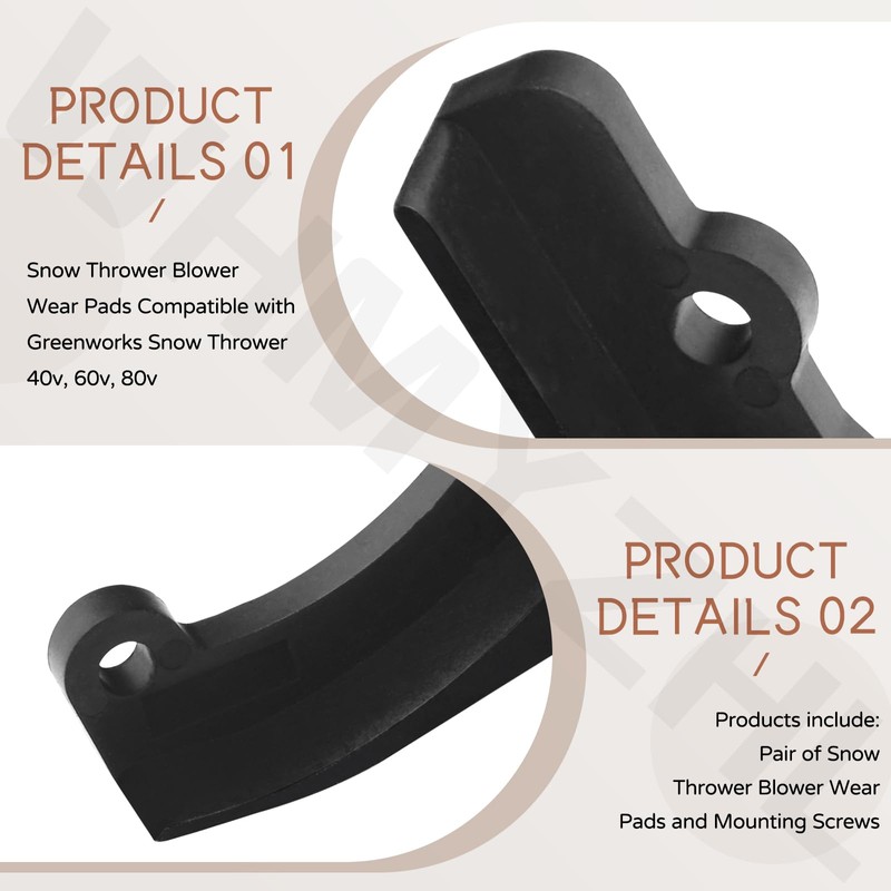 Pair of Snow Thrower Blower Wear Pads Compatible with Greenworks