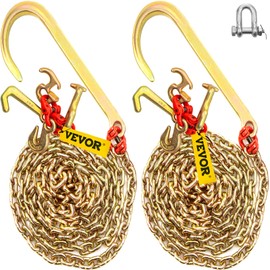 VEVOR J Hook Chain, 5/16 in x 10 ft Bridle Tow Chain, G80 Bridle Transport Chain with 2 G70 J Hooks, 9260 Lbs Break Strength Tow Hooks for Trucks, J Hooks Towing Straps 2PCS