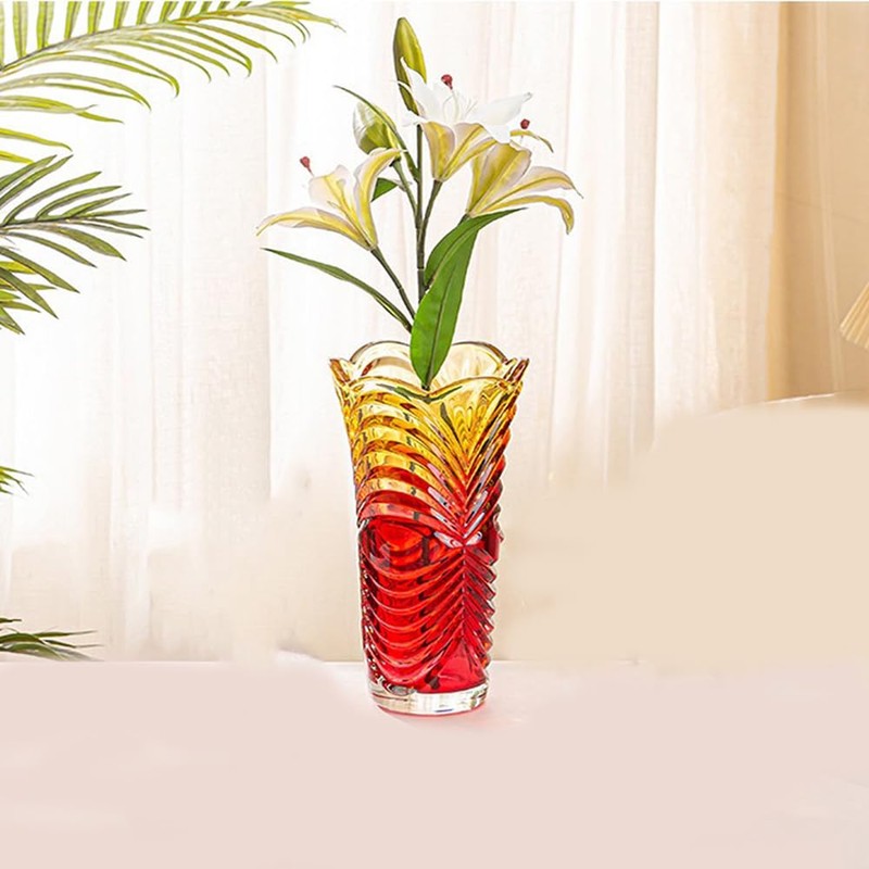 Large Red Striped Glass Vase-11.8 inch Tall,Modern Vase for Home