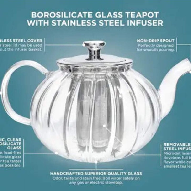 Teabloom Vienna Glass Teapot with Infuser | 37oz Elegant Design