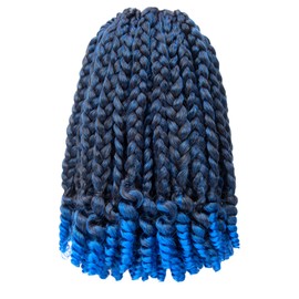 7 Packs 10 Inches Goddess Box Braid Crochet Hair With Curly Ends Ombre Blue Hair Extensions For Black Women and Baby Kids(10 Inch-7Packs,T1B/BLUE)