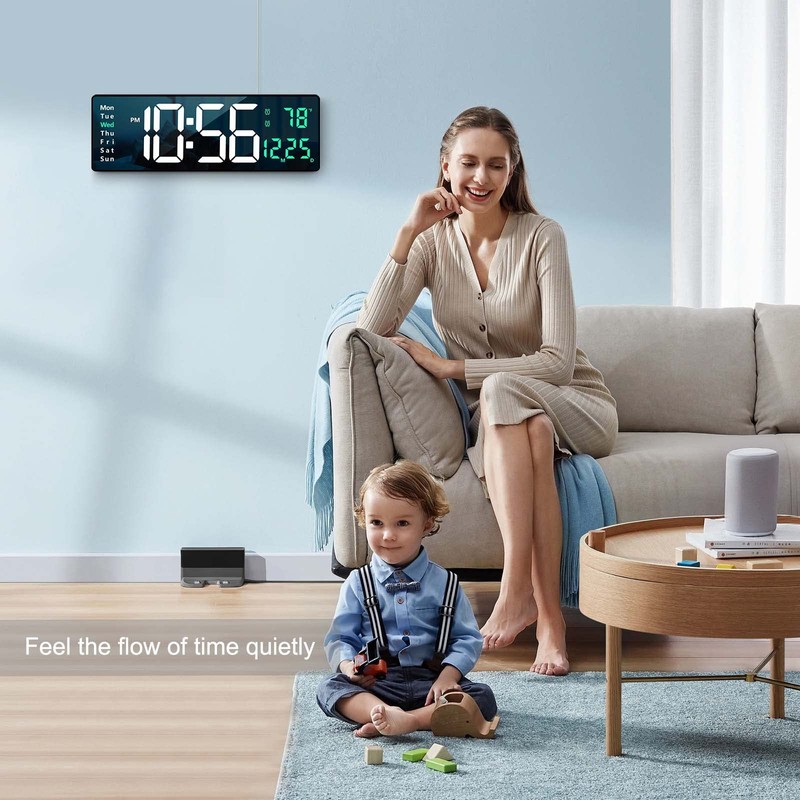 Digital Wall Clock Large Display, 16" with Remote Control for