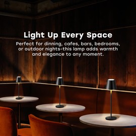 CASABOLA 2 Pack Cordless Table Lamp,Portable LED Desk Lamp, 5200mAh Battery Operated, 3 Color Stepless Dimming Up, for Restaurant, Bedroom, Bars, Outdoor Party, Camping, Coffee Shop Night Light Black