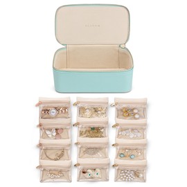 Vlando Jewelry Box Organzier for Travel,12 Pcs Velvet Jewelry Bags,Faux Leather Jewelry Case for Earrings Necklace Rings,Valentine's Day,Birthday Gift