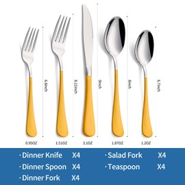 Moxinox 20-Piece yellow Silverware Set, 18/0 Stainless Steel yellow Handle Flatware Set, Service for 4, Modern Cutlery Set Includes Dinner Knives Forks Spoons, Mirror Polished, Dishwasher Safe
