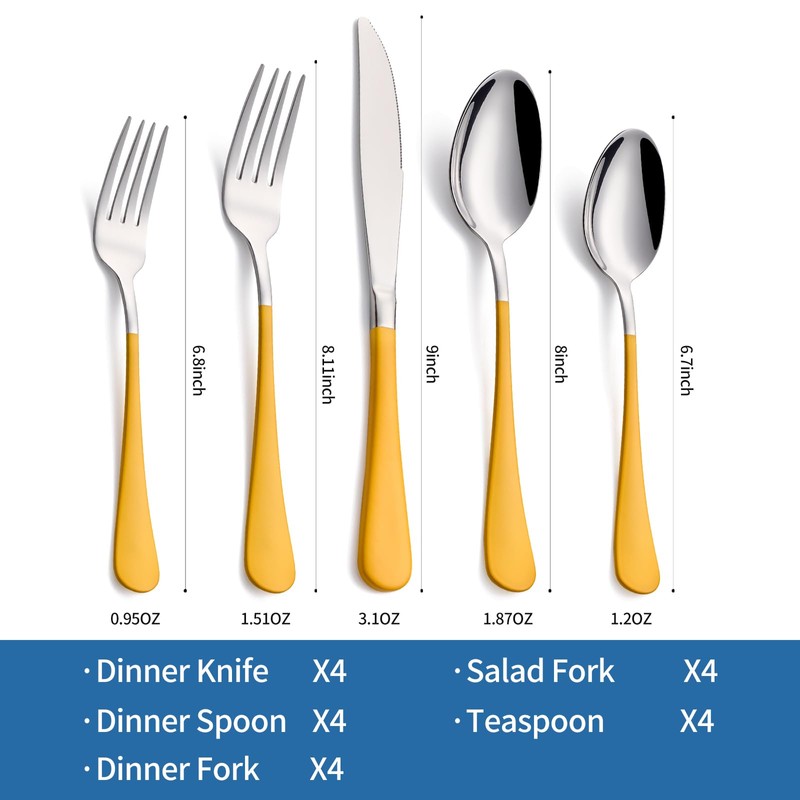 Moxinox 20-Piece yellow Silverware Set, 18/0 Stainless Steel yellow Handle