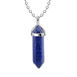 KIFEDSLJ Hexagonal Crystal Pendant Necklace Natural Quartz Amethyst Stone Pendant Necklace Gemstone Chakra Healing Crystal Necklace for Women Jewelry-blue