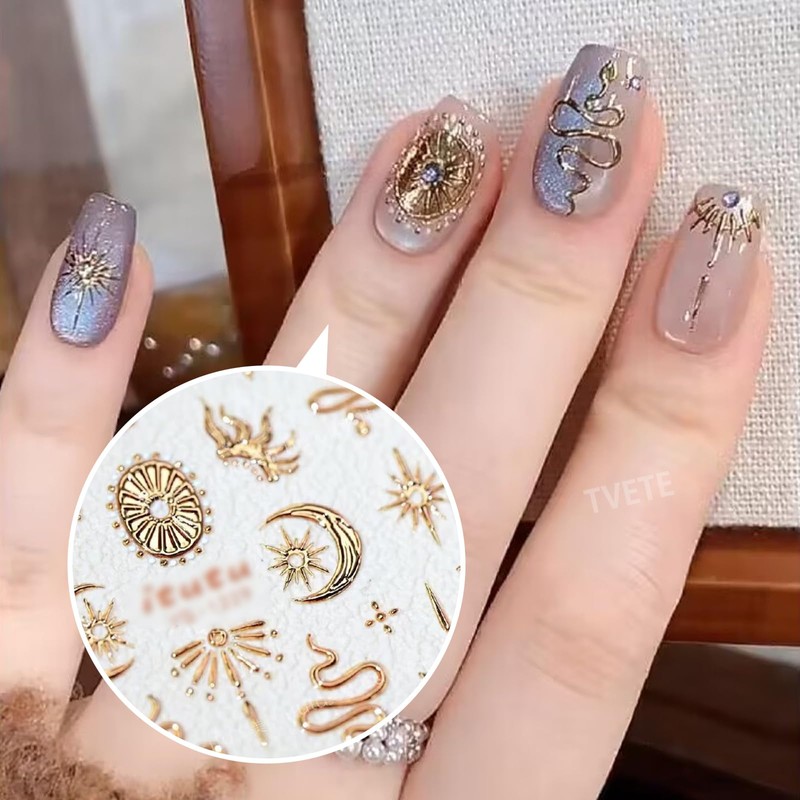 TVETE 【2枚セット】ネイルシール ジェルネイルシール 5Dネイルアート 星と月ネイル パーツ ネイルステッカー ノーダメージネイル 簡単ネイルアート はがしやすい