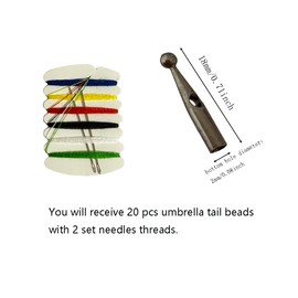 20 Pcs Metal Folding Umbrella Tips Parts, Universal Umbrella Tail Beads Repair for Umbrella Cover Replacement with 2 Set Needles Threads (Hole 2mm)