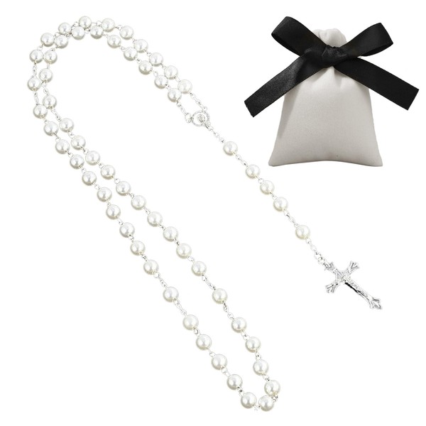 SOETDERT Rosary Necklace Catholic, Communion Rosary Beads Catholic Necklace, Silver
