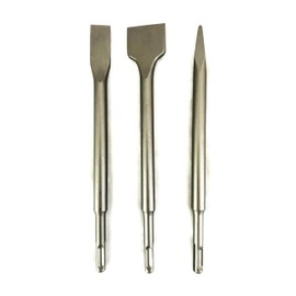 3 Piece SDS Plus Chisel Set 1 x Wide (40mm), 1 x Flat (20mm), 1 x Point All 250mm Long