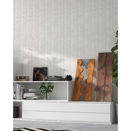 Striped Wallpaper Peel and Stick Wallpaper for Bedroom 17.3"x78.8" White/Beige Wall Paper Herringbone Self Adhesive Removable Wallpaper Modern Line Contact Paper for Cabinets Bathroom Decor