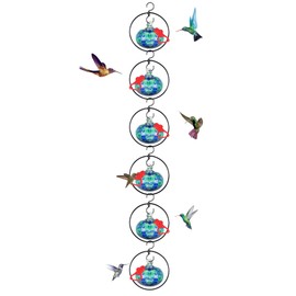 Headak Life 6 Pack Circular Hummingbird feeders for Outdoors Hanging,Hand Blown Glass Hummingbird Feeder with 6 Adjustable Silicone Perch,Never Leak,Gardening Gifts for Woman Man(Blue)