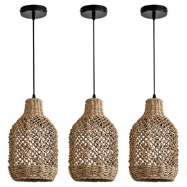 LISLIBE 3 Pack Rattan Pendant Light, 7.9” Handmade Wicker Pendant Lights Kitchen Island Watercress Rattan Pendant Light for Bedroom, Kitchen Island, Farmhouse Dining Room Bohemian Modern Style
