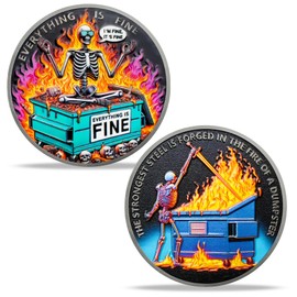 ACGZQY Skull Dumpster Fire Coin - Creative Colorful Dumpster Fire Challenge Coin Encouragement Token Inspirational Hilarious Coins The Strongest Steel is Forged Medallion Motivational Gift