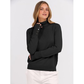 ANRABESS Turtleneck Sweaters for Women 2025 Fall Long Sleeve Dressy Casual Soft Knitted Button Basic Pullover Tops Outfits Black Large