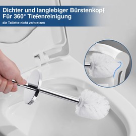 FIISAYL Miroir Toilet Brush with Stainless Steel Handle and Base Silver