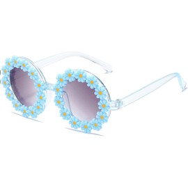 WZWLKJ Round Flower Sunglasses for Baby Girls Flower Shaped Cute Glasses UV 400 Protection Outdoor Beach Girl Boy, Blue, One Size