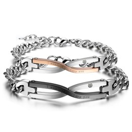 OIDEA Couple Bracelet Stainless Steel Curb Chain Bracelet with Engraving, Gold Rose Gold Silver Bangle Couple Bangle Partner Bracelets Jewellery Gift for Lovers Women Men Couples Valentine's Day,
