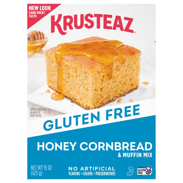 Krusteaz Gluten Free Baking Mix, Honey Cornbread & Muffin Mix, Gluten Free & Made with Real Honey, No Artificial Flavors, Colors or Preservatives, 15 OZ Box (Pack of 4)