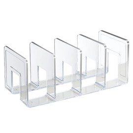 SAYEEC Acrylic File Sorter Clear File Holder Acrylic Desk Organizer Desktop Paper Mail Envelope Letter Folder Organizer 4 Section Vertical Shelf Dividers Binder Stand Rack for Purse Handbag (1 Pack)