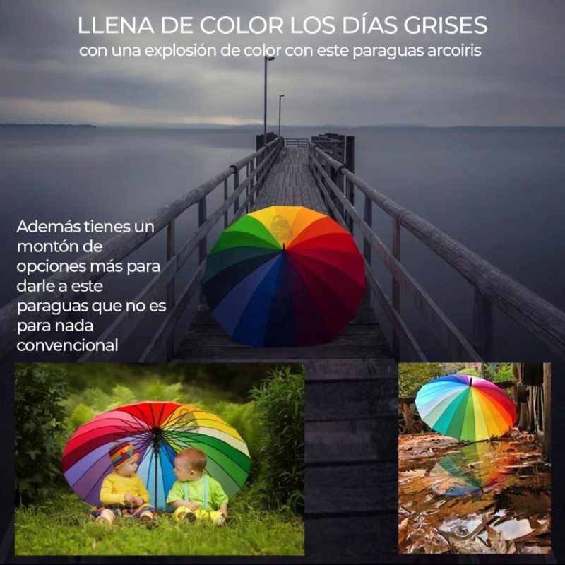 JustClick MX Paraguas Grande De Arcoiris Resistente Sombrilla Lluvia Sol