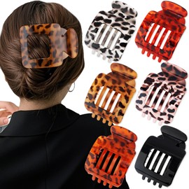 Atoden Flat Square Hair Clips Large Claw Clips for Thick Medium Thin Hair 6Pcs Non Slip Strong Hold Barrettes French Duckbill Accessories for Women Girls Leopard Tortoise Shell