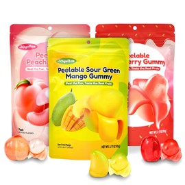 Peelable Gummy Candy Intense Mango Peach Stawberry Mix Flavor Fruit Chewy Gummy Snack Low Sugar & Calorie, Individual Soft & Chewy Candy Snacks (Pack of 3, 3.17OZ, Mixed-Fruit)