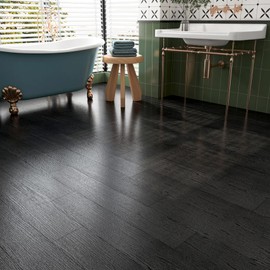 FunStick 35-Pack 6"x36" Black Wood Peel and Stick Floor Tile Waterproof Vinyl Flooring Planks Peel and Stick Dark Wood Look Luxury Vinyl Plank Flooring for Bathroom Kitchen Laminate Sticky Floor Tiles