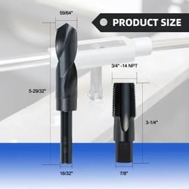 RURITKIT 3/4-14 NPT Pipe Tap and 59/64" drill Set, Carbon Steel Hand Threading Plumbing Tap Set for Plumbers Mechanics DIY Thread cutting tools
