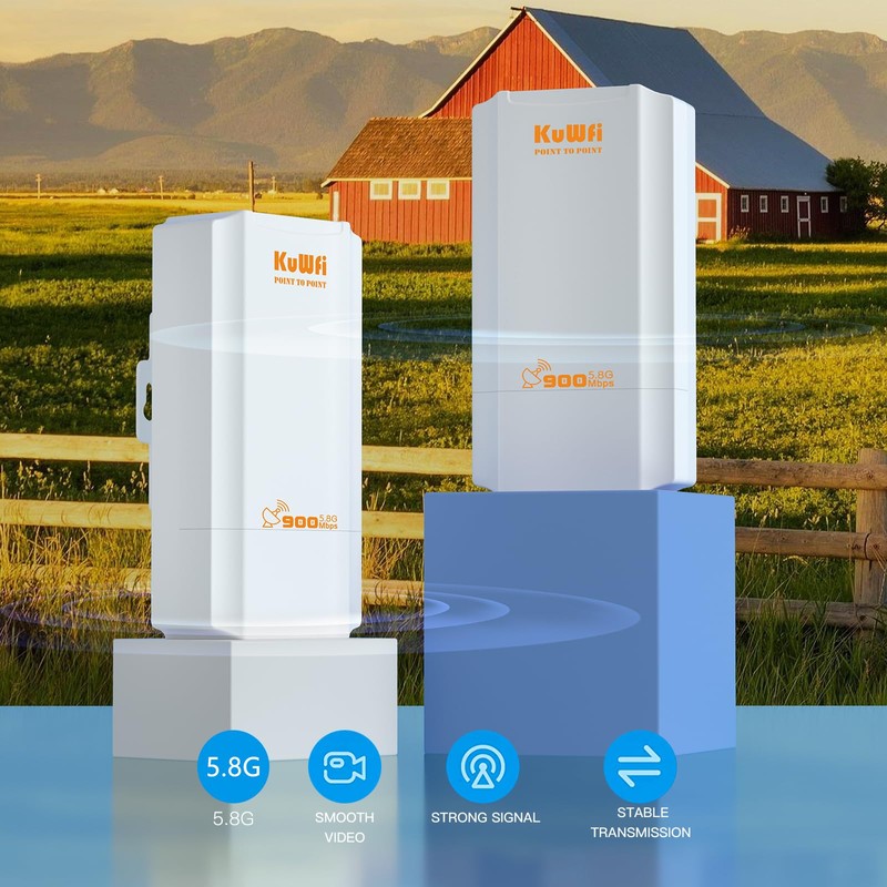 KuWFi Point to Point Wireless Bridge, 5.8G 900Mbps 2KM WiFi