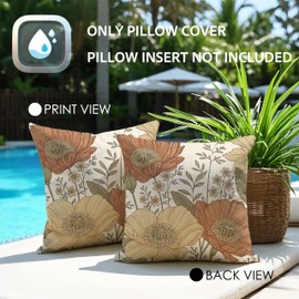 JANGYUHH Set of 2 Outdoor Cushion Weatherproof Cushion Covers 50 x 50 cm Modern Flowers Decorative Cushion Summer Cushion Covers for Garden Sofa Couch Living Room Bedroom Double-Sided Pattern