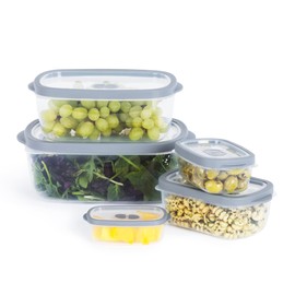 LIVIVO 5pc Stacking Food Storage Containers Set with Fitted Airtight Grey Lids Space-Saving Tubs for Organising Lunch, Pasta, Rice Lunch Snack Box Kitchen BPA Free Portion Control (Rectangular)