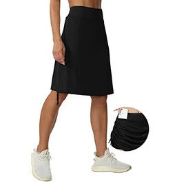 Cakulo Women's 20" Knee Length Active Skorts Skirts High Waist Plus Size Adjustable Athletic Modest Tennis Golf Beach Hiking Casual Long Skirt with Pocket Black XL