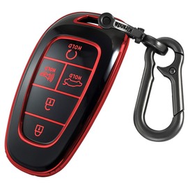 Kirsnda for Hyundai Key fob Cover with keychian,TPU Protection Key Case Compatible with 2019 2020 2021 2022 Sonata Tucson Smart Remote Key (Red,5 Button)