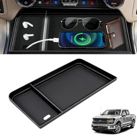 Center Console Tray for Ford F150 Accessories 2021-2026/ Lightning XLT 2022-2025 with Rubber Liners and USB Hole, Center Console Organizer for F150 Right in Front Shifter