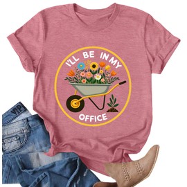 Ithalt Garden Shirt for Women Plant Lover T Shirt Funny Gardening T-Shirt Floral Graphic Tee Gardening Lover Gifts(Pink, XX-Large)