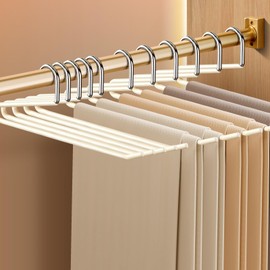 HUADYMEET 30 Pack Open Ended Metal Pant Hangers Non Slip, Slim Space Saving Clothes Hangers for Closet,Heavy Duty Strong Durable Hanger for Women,Men,Jean,Trousers,Shorts,Slacks,Skirts(Beige)