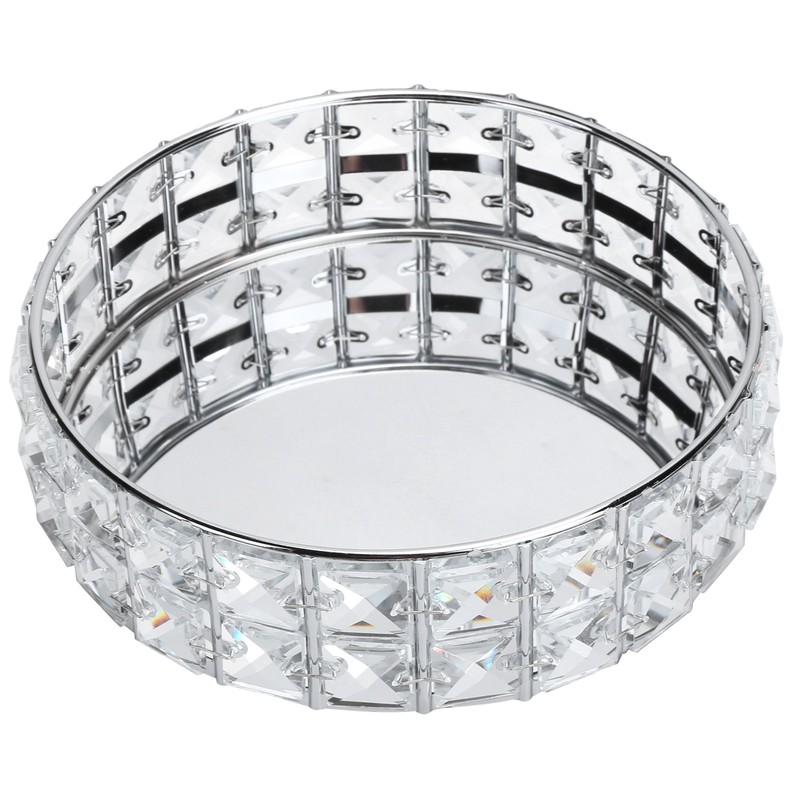 Crystal Tray Round Shape Storage Plate Mirror Base Jewelry Makeup