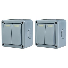 Outdoor Switch, 2PK USUPERINK IP66 Weatherproof Outdoor Light Switch, 2 Gang 2 Way Dual Switch, SPDT Electrical Switch, 10A 110-250V, for Outdoor, Garden, Pool, Patio Area