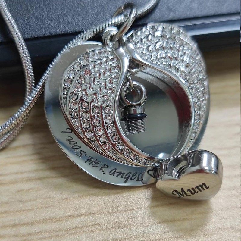 LSxAB Heart Angel Wing Memorial Cremation Urn Ashes Necklaces for